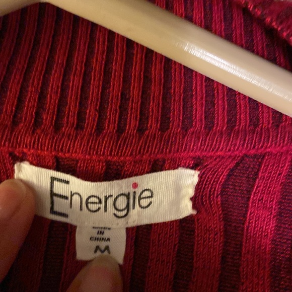 Energie Red Sweater V-Neck Long Sleeve Stretch Size Medium - Picture 5 of 6